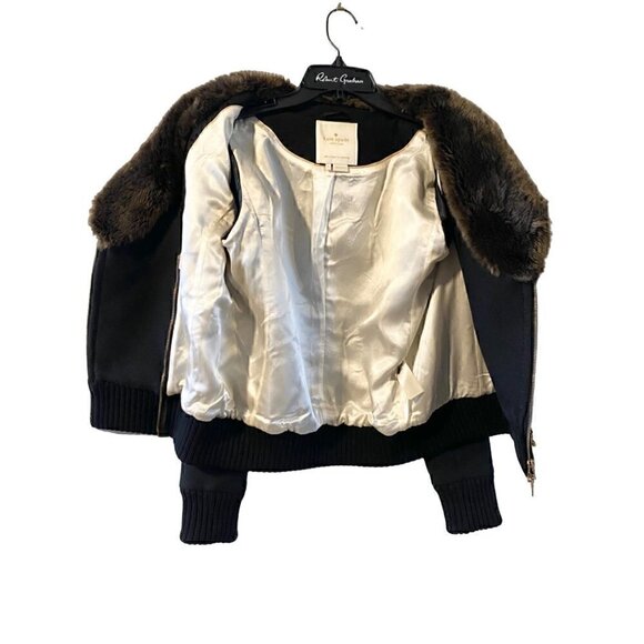 kate spade trina fur collar wool jacket 4 double zipper brown black $698 - Picture 6 of 13
